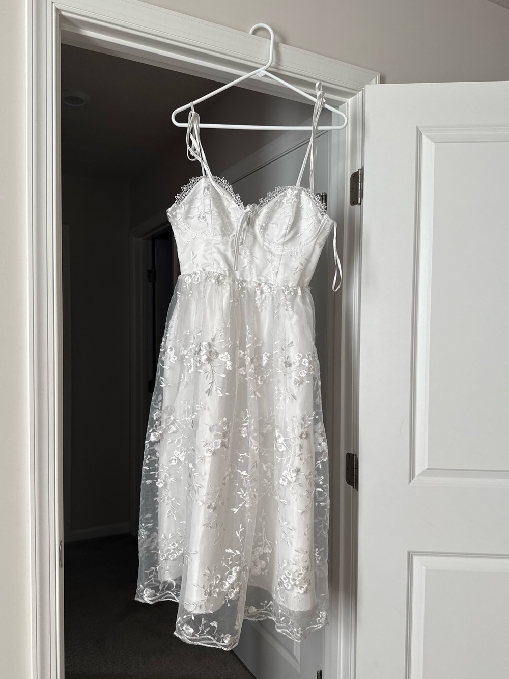 Lulu's White Lace Spaghetti-Strap Midi Dress